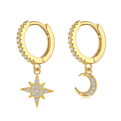 [Vivid Aurora]Star and Moon Asymmetric Earrings