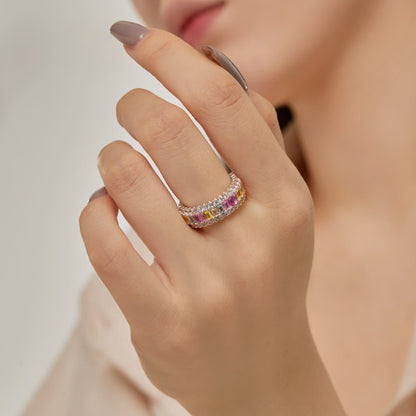 [Vivid Aurora]Dainty Colorful Radiant Cut Daily Ring