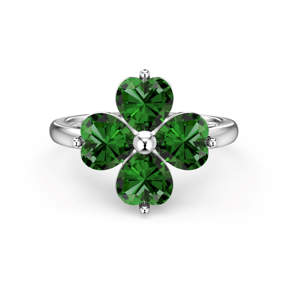 [Vivid Aurora]Heart-shaped Four-Leaf Clover Ball Ring